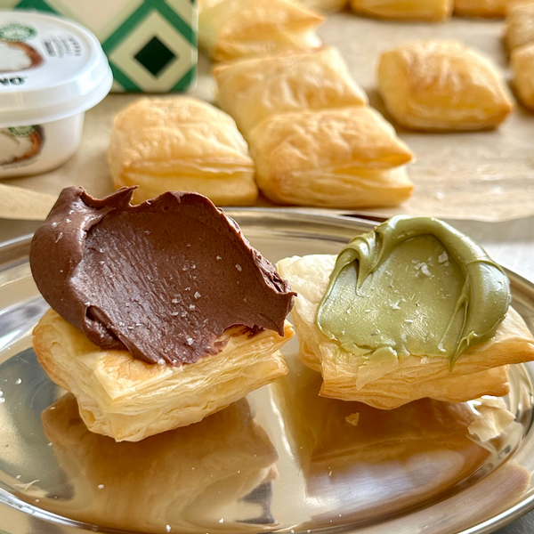 PUFF PASTRY SANDWICH WITH CREMATTA CHOCOLATE MOUSSE, PISTACHIO CREAM AND MALDON SALT